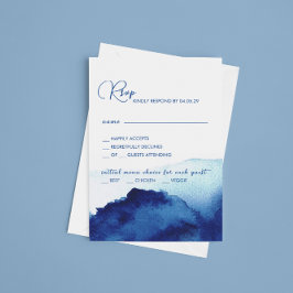 Modern Script Waterverf Indigo Blue Wedding RSVP Kaartje