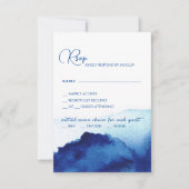 Modern Script Waterverf Indigo Blue Wedding RSVP Kaartje (Voorkant)