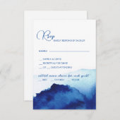 Modern Script Waterverf Indigo Blue Wedding RSVP Kaartje (Voorkant / Achterkant)
