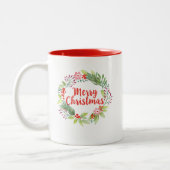 Modern Script Waterverf Merry Christmas Wreath Tweekleurige Koffiemok (Links)