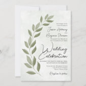 Modern Script Waterverf Sage Greenery Wedding Kaart (Voorkant)