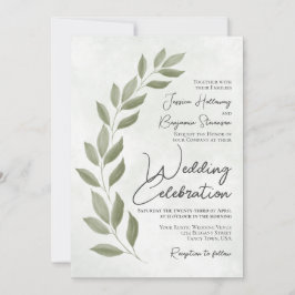 Modern Script Waterverf Sage Greenery Wedding Kaart