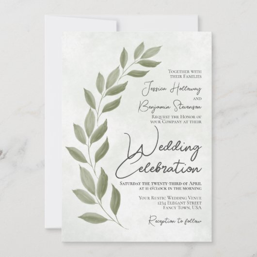 Modern Script Waterverf Sage Greenery Wedding Kaart (Voorkant)