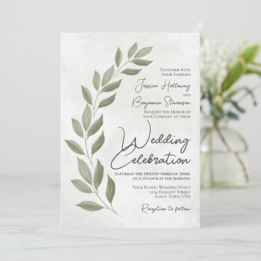 Modern Script Waterverf Sage Greenery Wedding Kaart (Staand voorkant)