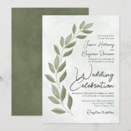 Modern Script Waterverf Sage Greenery Wedding Kaart