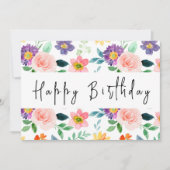 Modern Script Waterverf Wildflower Happy Birthday Kaart (Voorkant)