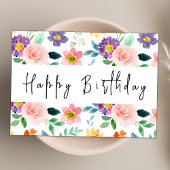 Modern Script Waterverf Wildflower Happy Birthday Kaart