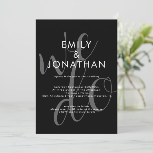 Modern script we bedekken QR Code Weddenschap Blac Kaart (Staand voorkant)