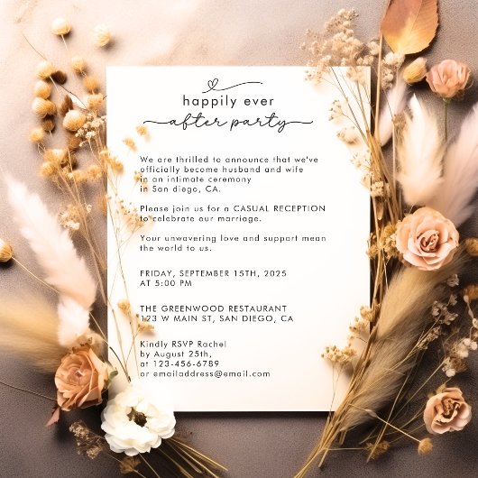Modern script We Eloped Foto Bruiloft Receptie Kaart