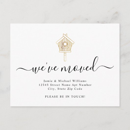 Modern script We hebben Gold Bird House Moving Aankondigingskaart (Voorkant)