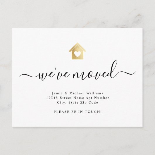 Modern script We hebben Gold Heart House Moving Aankondigingskaart (Voorkant)
