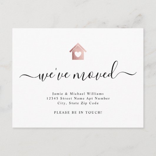 Modern script We hebben Roos Gold Home Moving verp Aankondigingskaart (Voorkant)