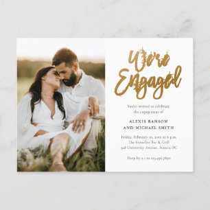 Modern Script We zijn verloofd Foto Verloving Fees Uitnodiging Briefkaart