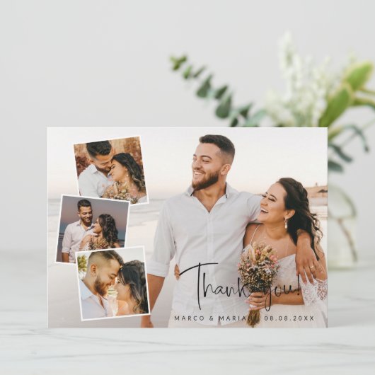 Modern Script Weddenfoto Collage Bedankt (Staand voorkant)