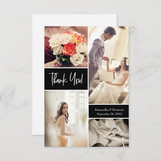 Modern Script Weddenschap Foto collage Bedankkaart (Voorkant / Achterkant)