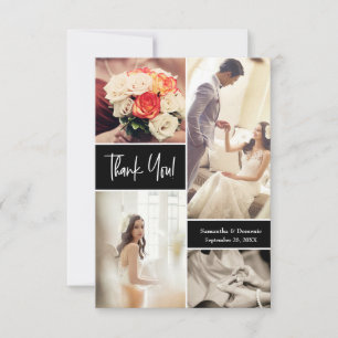Modern Script Weddenschap Foto collage Bedankkaart