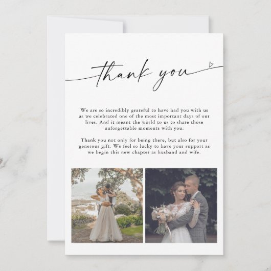 Modern Script Wedding 2 foto's Dank u kaart (Voorkant)