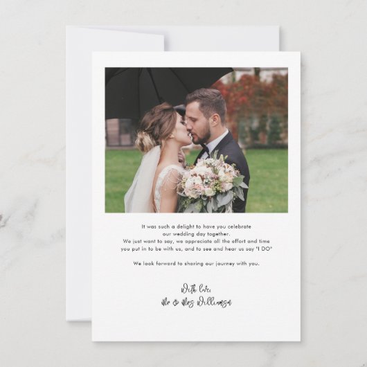 Modern Script Wedding 2 foto's Dank u kaart Notitiekaartje (Achterkant)