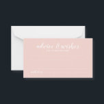 Modern Script Wedding Advice and Wishes Card Advieskaart<br><div class="desc">Voeg een persoonlijk tintje toe aan uw bruiloft met een elegant huwelijksadvies en wenskaart. Deze advieskaart is voorzien van een titel in witte moderne script lettertype stijl en details in witte moderne sans serif lettertype stijl op blozend roze achtergrond. Perfect voor bruiloft, baby shower, verjaardagsfeest, vrijgezellenfeest, vrijgezellenfeest en eventuele speciale...</div>