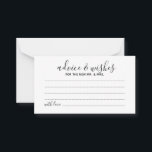 Modern Script Wedding Advice and Wishes Card Advieskaart<br><div class="desc">Voeg een persoonlijke aanraking toe aan uw bruiloft met een modern trouwadvies en een wenskaart. Deze advieskaart is voorzien van een titel in de stijl van de zwarte moderne calligrafische lettertypen en van details in de zwarte moderne sans serif lettertypestijl op de witte achtergrond. Ideaal voor bruiloft, baby shower, verjaardagsfeest,...</div>