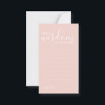 Modern Script Wedding Advice and Wishes Card Advieskaart<br><div class="desc">Voeg een persoonlijk tintje toe aan uw bruiloft met een modern script trouwadvies en wenskaart. Deze advieskaart heeft de titel 'Words of Wisdom' met details in wit schrift en een schreefloze lettertypestijl op een blozend roze achtergrond. Perfect voor bruiloft,  baby shower,  verjaardagsfeest,  vrijgezellenfeest,  vrijgezellenfeest en eventuele speciale gelegenheden.</div>