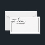 Modern Script Wedding Advice and Wishes Card Advieskaart<br><div class="desc">Voeg een persoonlijke aanraking aan uw bruiloft toe met een modern manuscript trouwadvies en wenst kaart. Deze advieskaart bevat de titel 'Woorden van wijsheid' met details in zwart script en sans serif lettertypestijl met zwarte rand op witte achtergrond. Ideaal voor bruiloft, baby shower, verjaardagsfeest, vrijgezellenfeest, bachelorette en alle speciale gelegenheden....</div>