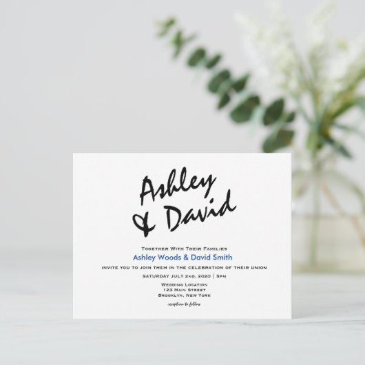 Modern Script Wedding Briefkaart (Staand voorkant)
