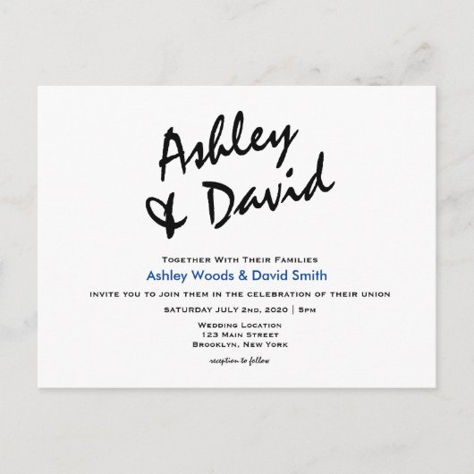 Modern Script Wedding Briefkaart (Voorkant)