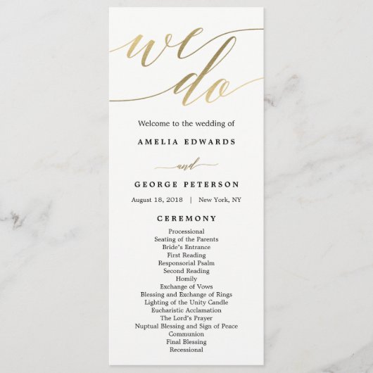 Modern Script Wedding Ceremony Program Faux Gold Programmakaart (Voorkant)