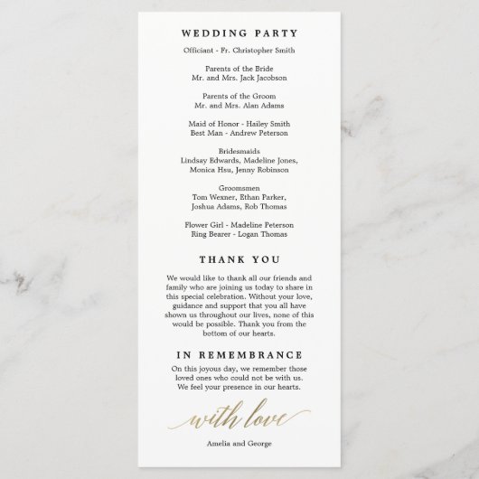 Modern Script Wedding Ceremony Program Faux Gold Programmakaart (Achterkant)