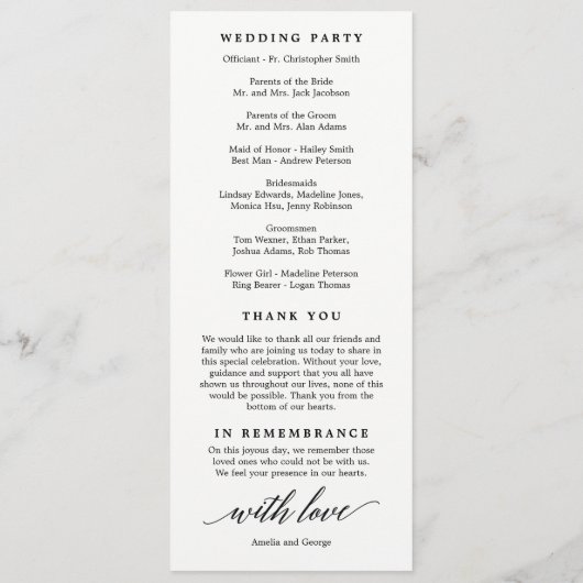 Modern Script Wedding Ceremony Program Programmakaart