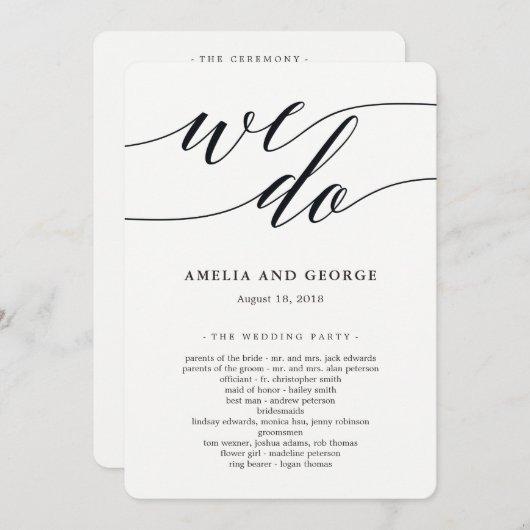 Modern Script Wedding Ceremony Program Programmakaart (Voorkant / Achterkant)