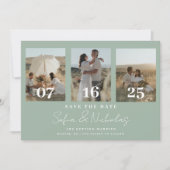 Modern Script Wedding Collage Sage Green Save The Date (Voorkant)
