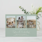 Modern Script Wedding Collage Sage Green Save The Date (Staand voorkant)