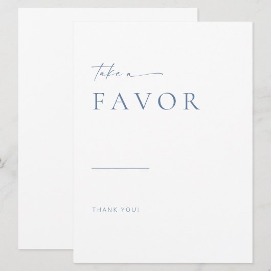 Modern Script Wedding Favors Sign | Blauw (Voorkant / Achterkant)