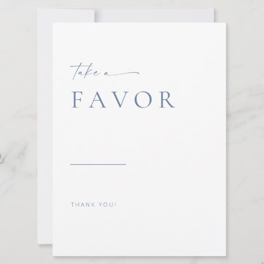 Modern Script Wedding Favors Sign | Blauw (Voorkant)