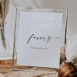 Modern Script Wedding Favors Sign Poster<br><div class="desc">Dit moderne script bruiloft is perfect voor een minimaal huwelijk. Het eenvoudige zwarte en witte ontwerp is voorzien van een unieke industriële lettertypografie met een moderne boho-stijl. in elke kleur. Houd het ontwerp minimaal en elegant, zoals het is, of personaliseer het door uw eigen grafiek en kunstwerk toe te voegen....</div>