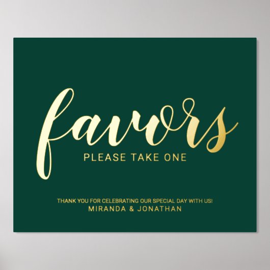 Modern Script Wedding Favors Smaragd en Goud Folie Afdrukken (Voorkant)