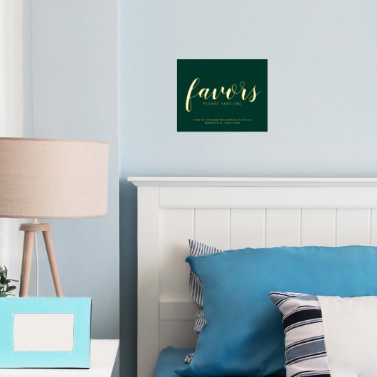 Modern Script Wedding Favors Smaragd en Goud Folie Afdrukken (Insitu (Slaapkamer))