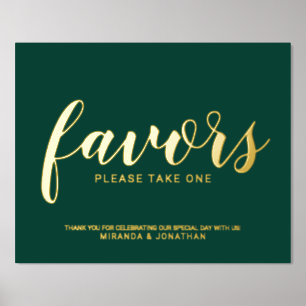 Modern Script Wedding Favors Smaragd en Goud Folie Afdrukken