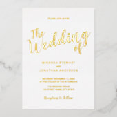 Modern Script Wedding Gold Folie Uitnodiging (Voorkant)