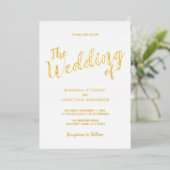 Modern Script Wedding Gold Folie Uitnodiging (Staand Voorkant)