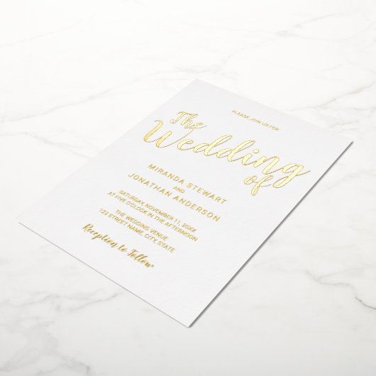 Modern Script Wedding Gold Folie Uitnodiging (Gedraaid)