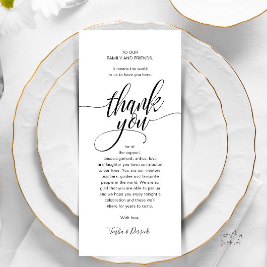 Modern Script Wedding Guest Diner Bedankt Programmakaart