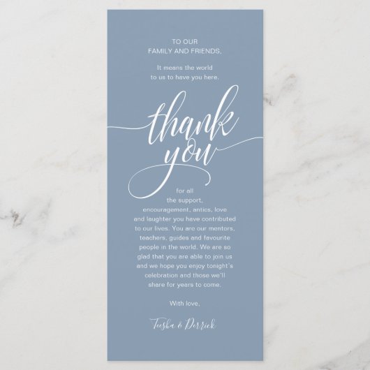 Modern Script Wedding Guest Dinner Dank u kaart (Voorkant)