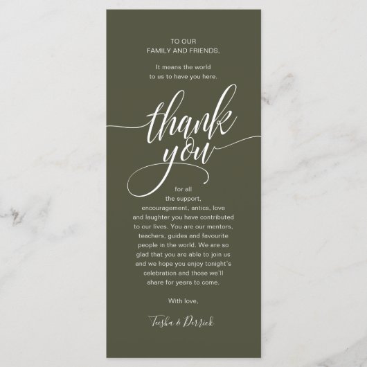 Modern Script Wedding Guest Dinner Dank u kaart (Voorkant)