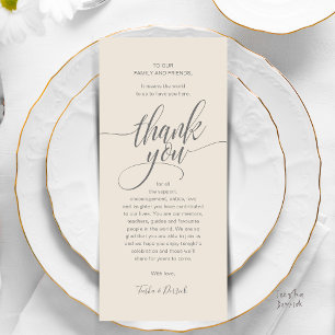 Modern Script Wedding Guest Dinner Dank u kaart