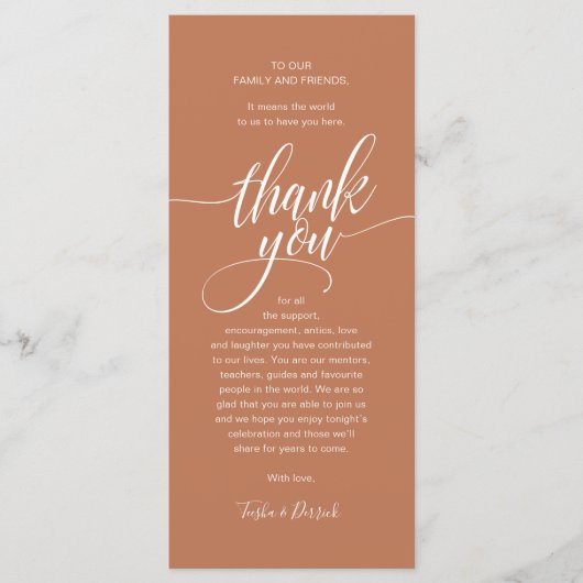 Modern Script Wedding Guest Dinner Dank u kaart (Voorkant)