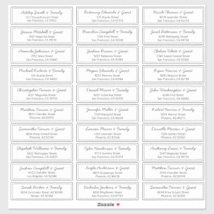 Modern Script Wedding Guest Names Adres Sticker