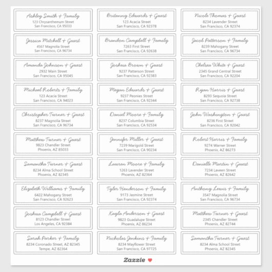 Modern Script Wedding Guest Names Adres Sticker (Vel)